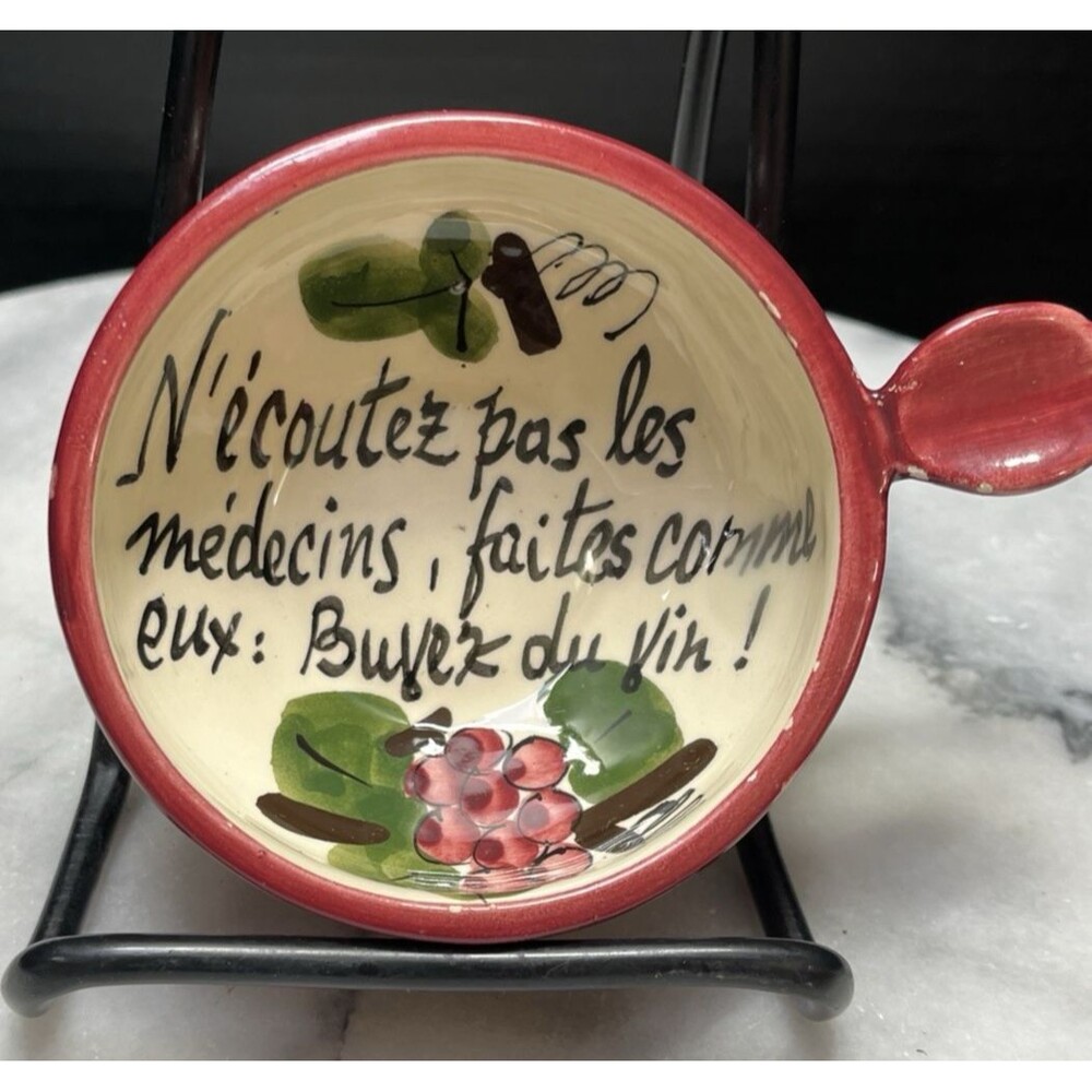 Vintage French Pottery Wine Tasting Cup Hand-Painted Sommelier Wine Connoisseur